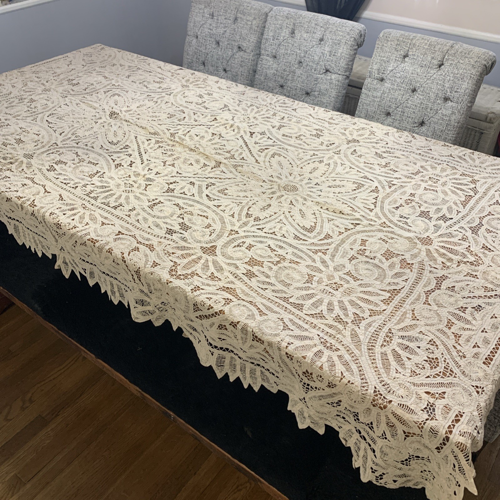 Antique Needle Point Bobbin French Lace Point de Venise lace tablecloth