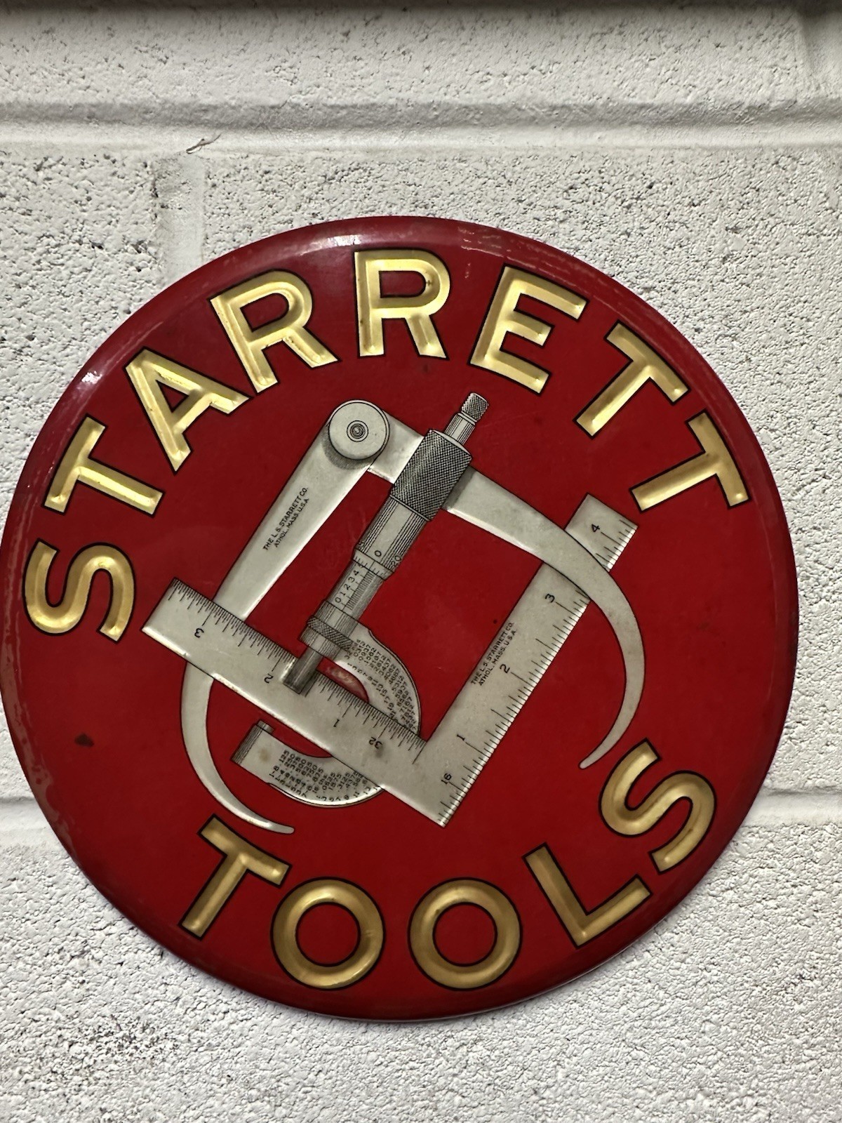 Vintage STARRETT TOOLS 9 Inch Large Advertising Button