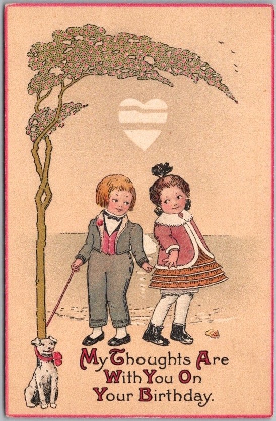 1914 Tuck\'s HAPPY BIRTHDAY Postcard Boy & Girl w/ Dog \