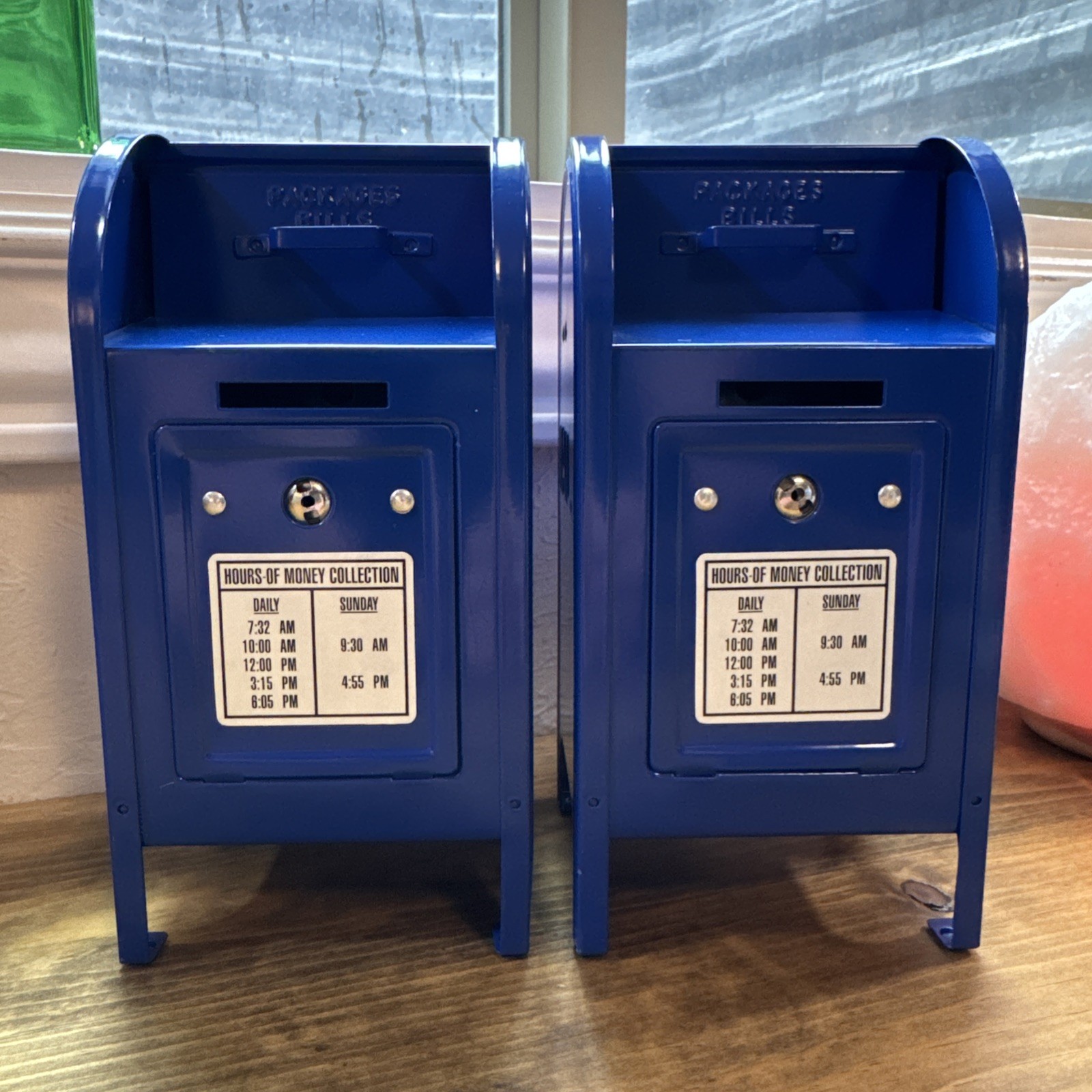 2 Vintage Metal Mailbox Piggy Banks – Letters & Coins, 7.5 Inches, Blue No Keys 2 Vintage Metal Mailbox Piggy Banks – Letters & Coins, 7.5 Inches, Blue No Keys