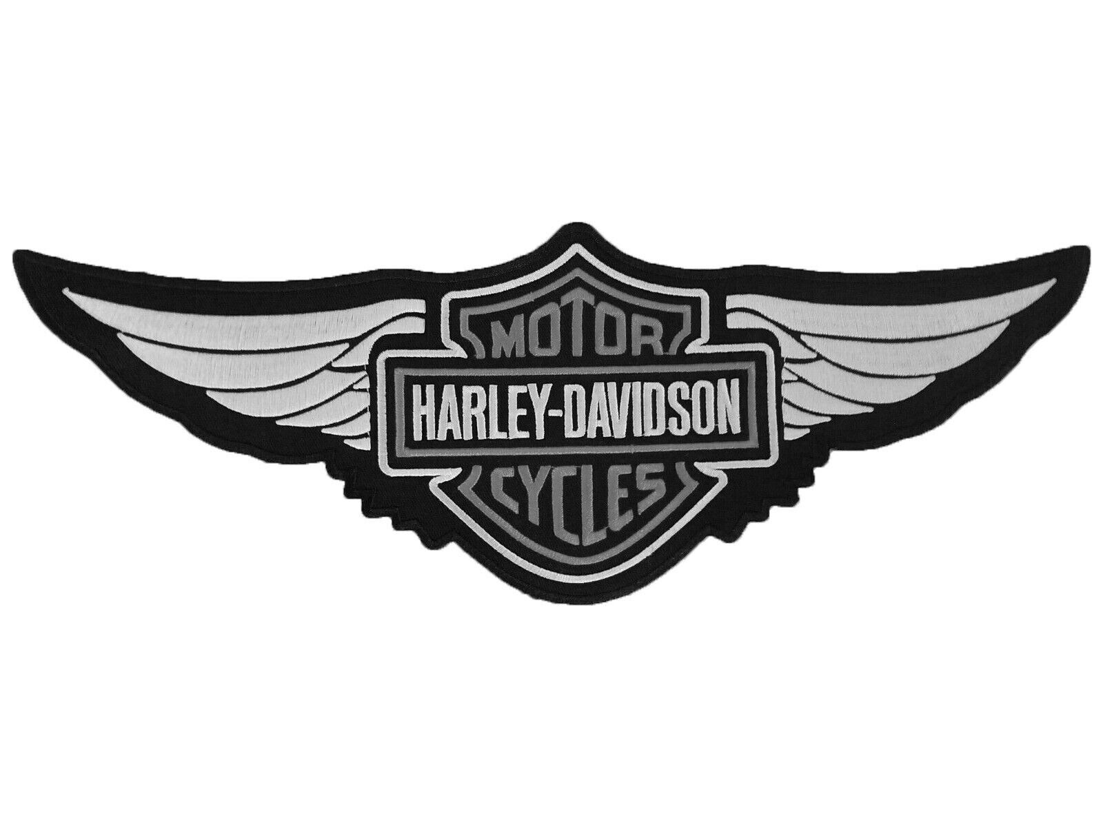 Harley Davidson Grey Black Classic Logo Wings Embroidered Sew-on Patch 15\