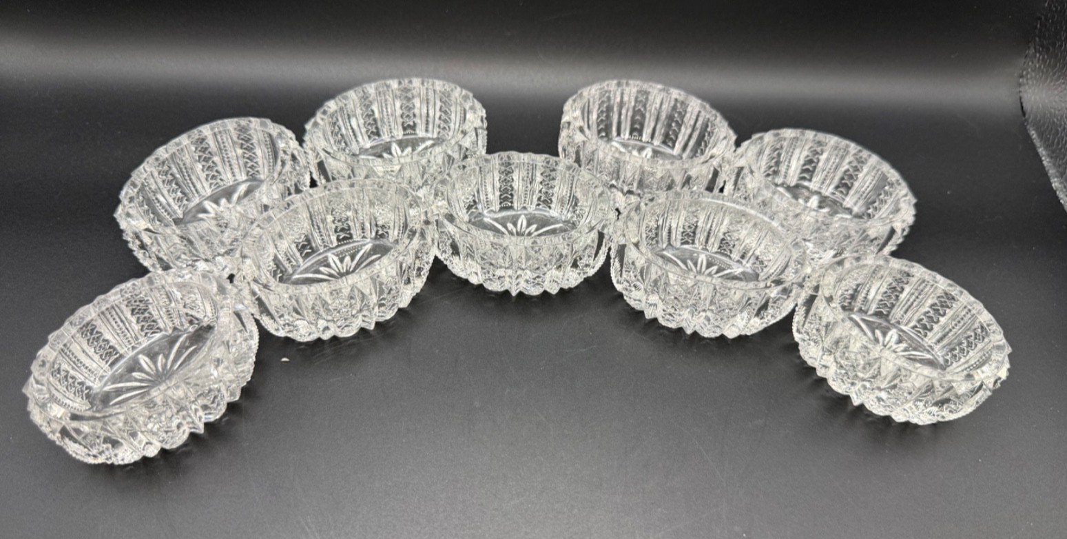 Pressed Cut Glass Oval Open Salts Cellar Trinket Ring Dish LOT / 9 Heavy Crystal Pressed Cut Glass Oval Open Salts Cellar Trinket Ring Dish LOT / 9 Heavy Crystal