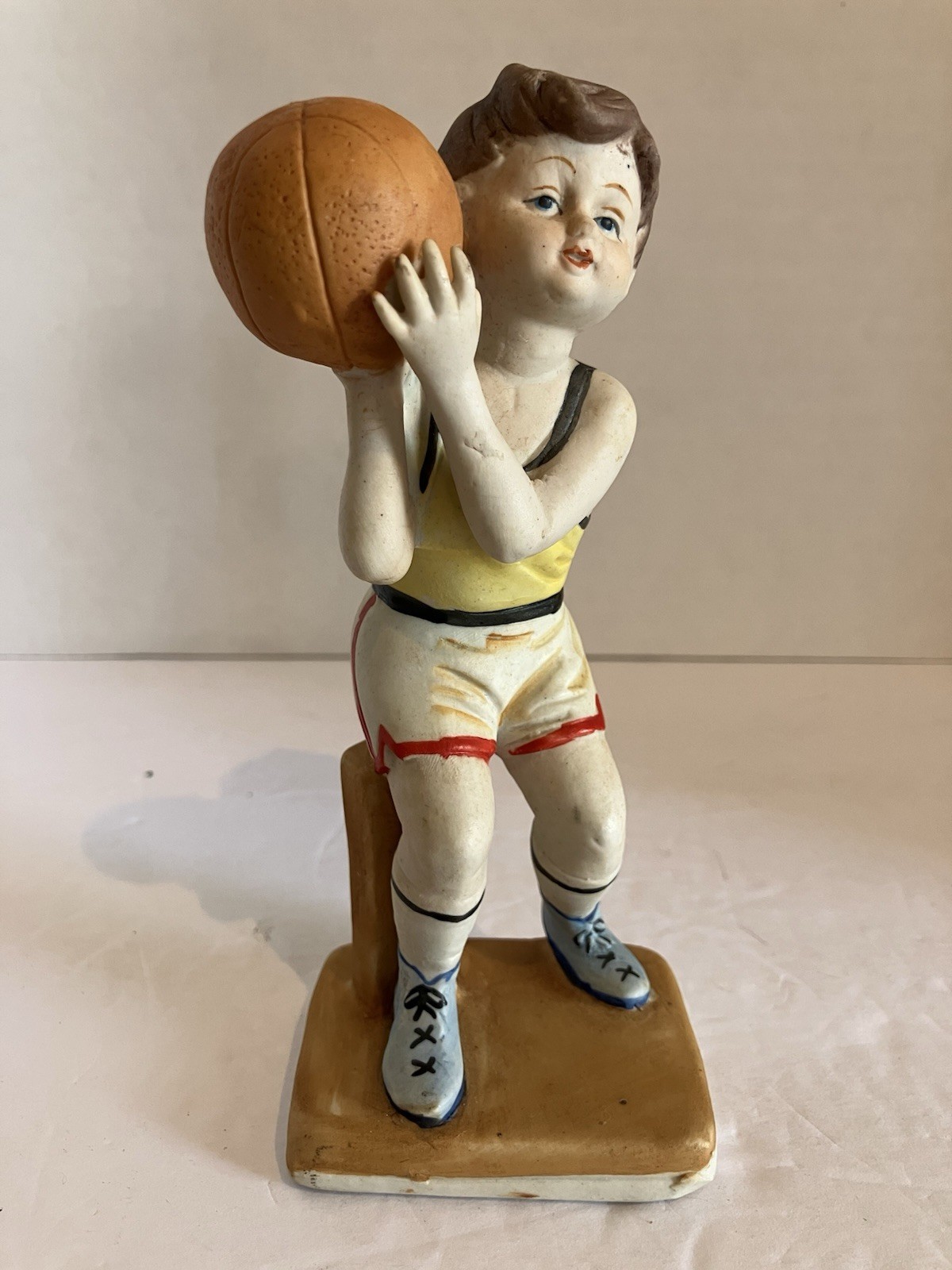 Vintage Ceramic Basketball Boy Shooting Playing Sport Figure 6 in Hand Painted