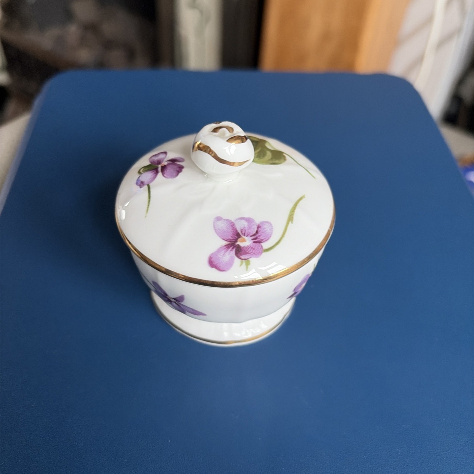 Vintage Hammersley Victorian Violets Trinket Box Bone China England