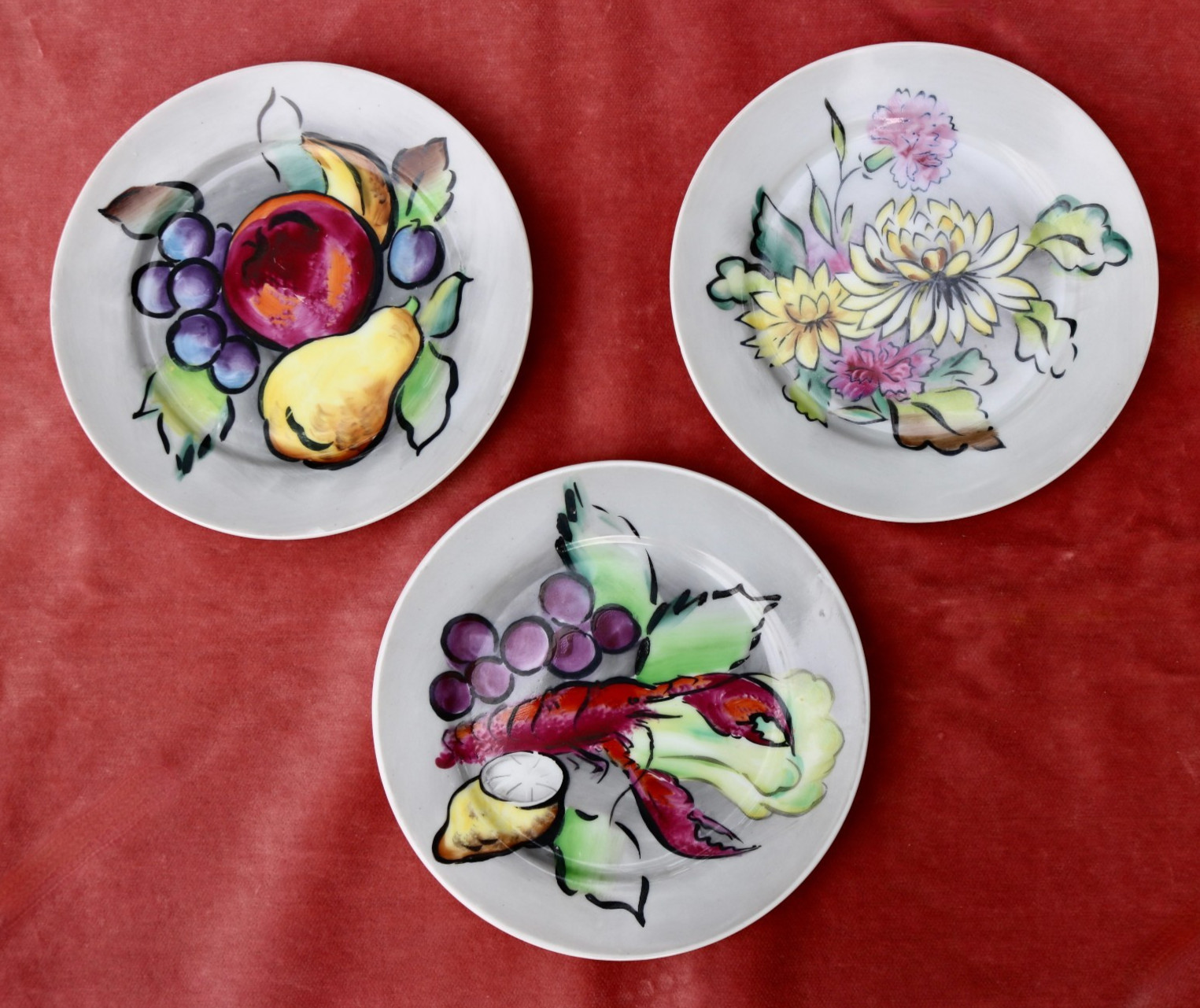 Vintage MCM Rossetti Dawn & Dusk Chicago Lot Set 3 Hand Painted Plates Japan