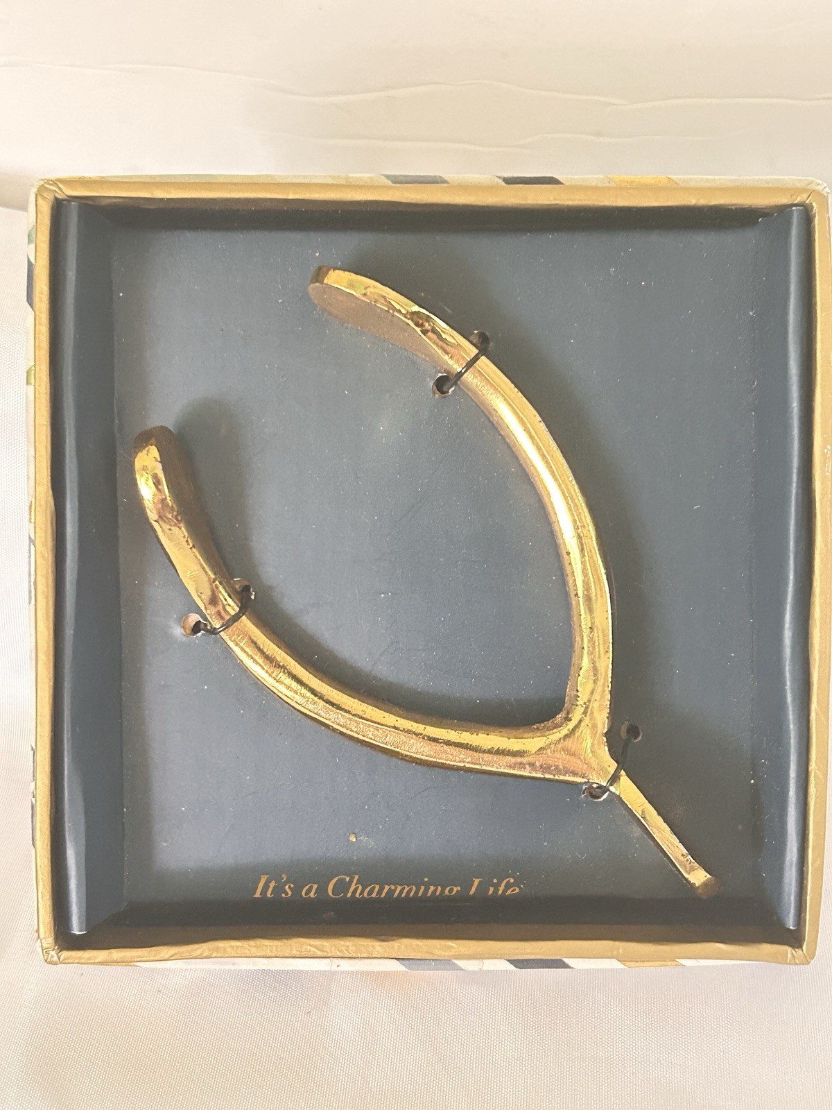 NIB Gold Brass Lucky Wishbone Paperweight It’s A Charming Life