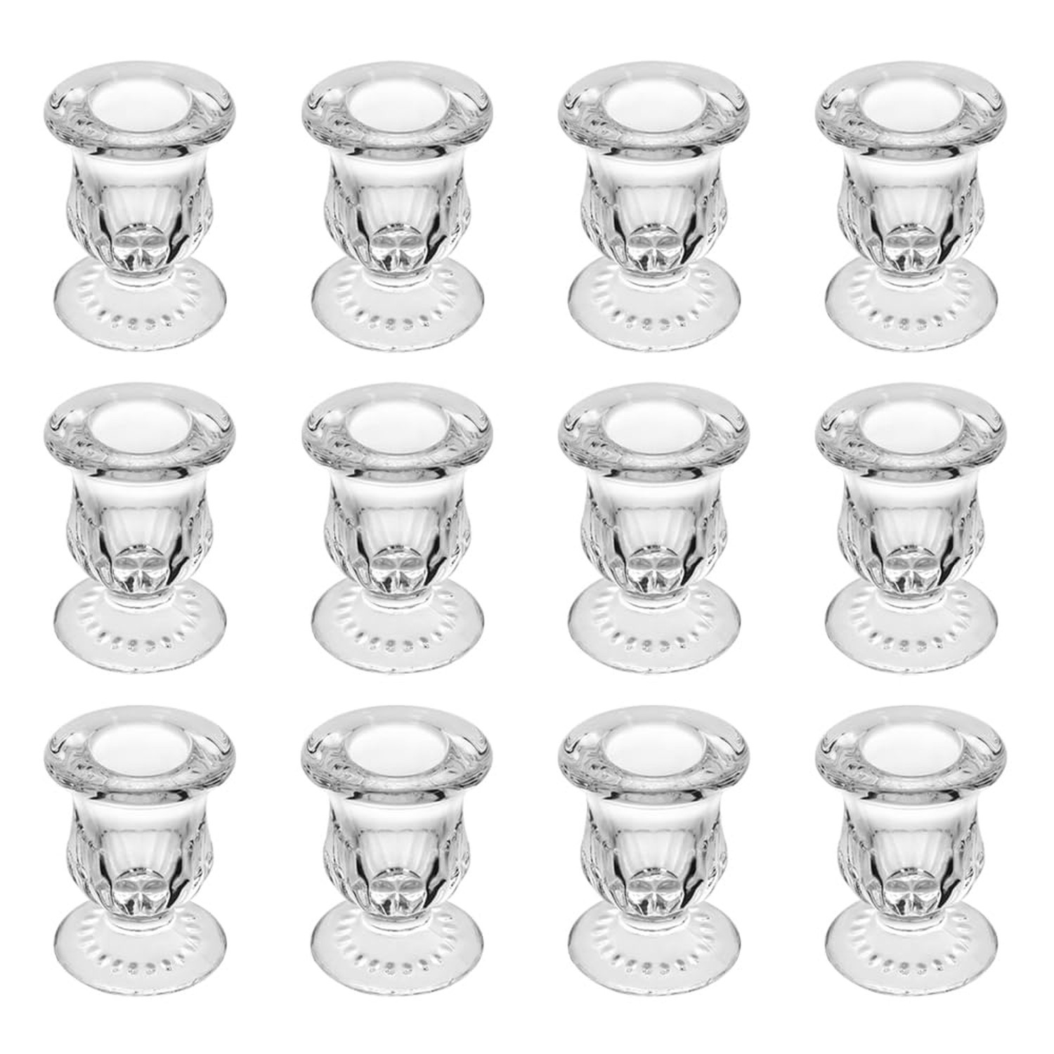 Glass Taper Candle Holder Set of 12 - Clear Crystal Candlestick Holders for T...