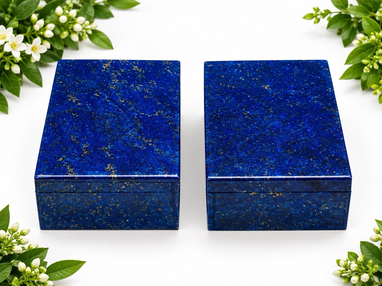 Pair of Handmade Blue Lapis Lazuli Stone Jewelry Boxes Matching Set 2 Box