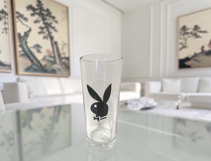 Vintage Playboy Bunny Highball Glass Black Logo Clear Tumbler Barware Retro MCM