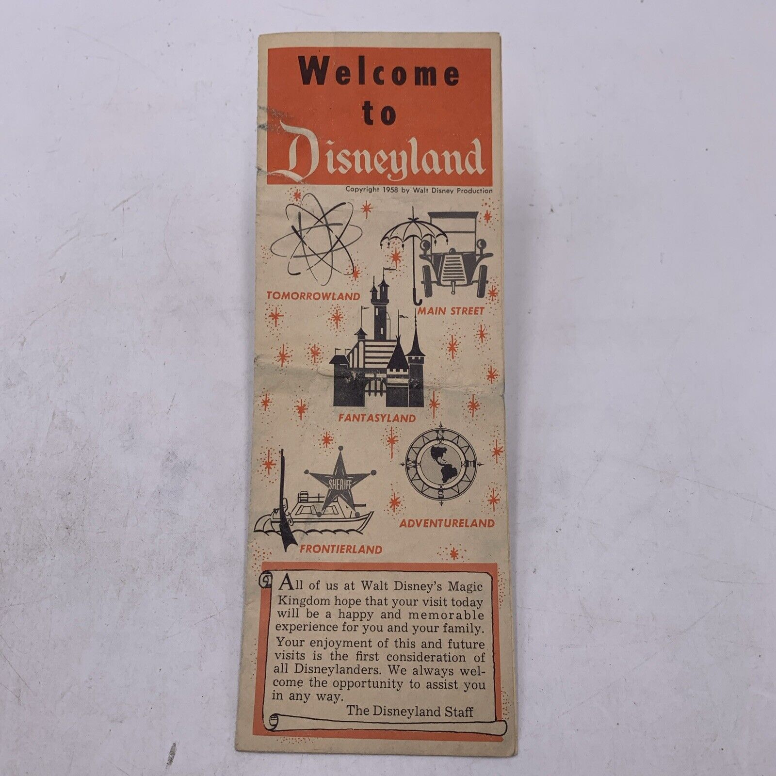 Vintage 1958 Welcome to Disneyland Brochure Map Guide Pamphlet Souvenir Original
