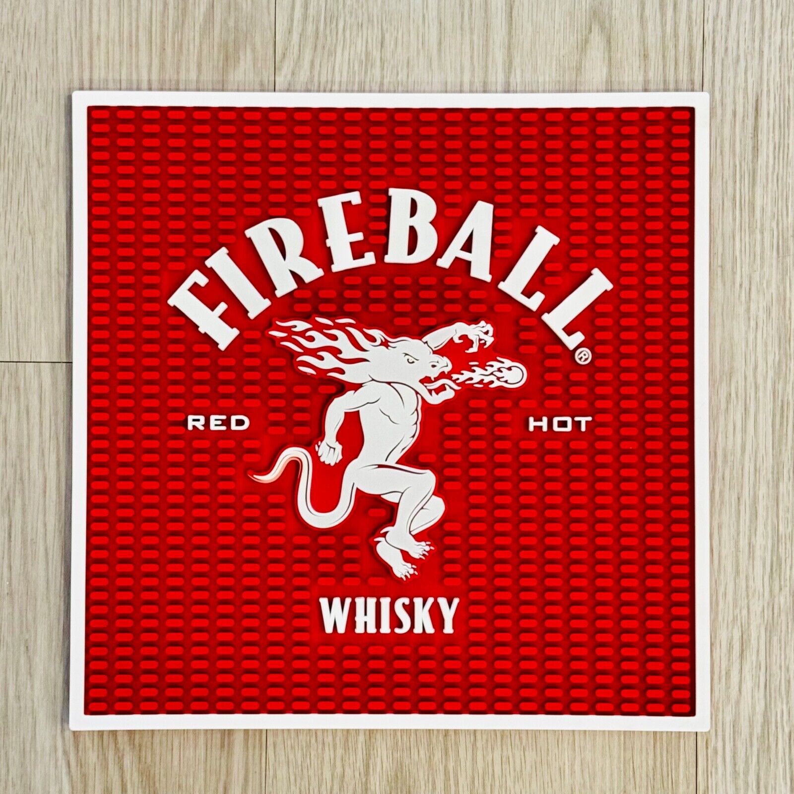 Fireball Whiskey Rubber Bar Mat Square 12 x 12 - Brand New, Heavy Duty
