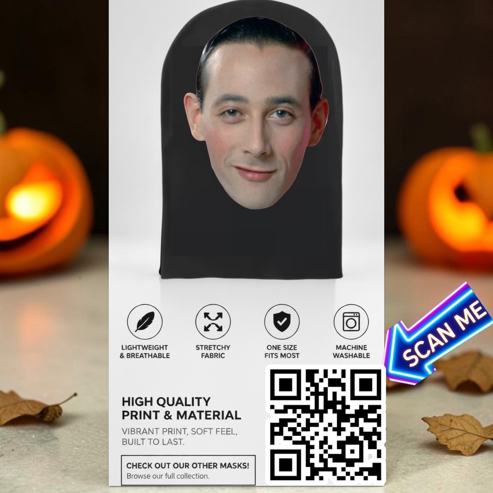 🤣 Pee-wee Herman Mesh Breathable Face Mask Novelty Cosplay Costume Paul Reubens