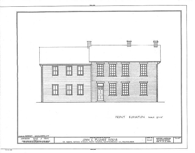 West Newton PA John C Plumer House 1930s Front Elevation HABS Drawing