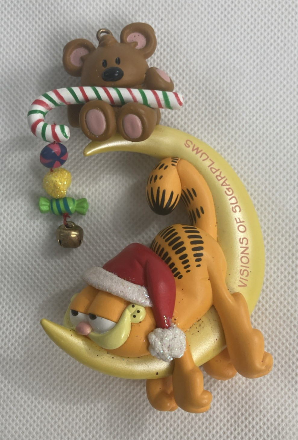 VTG 2004 “Visions of Sugarplums” Garfield Christmas Ornament HalfMoon Teddy Bear