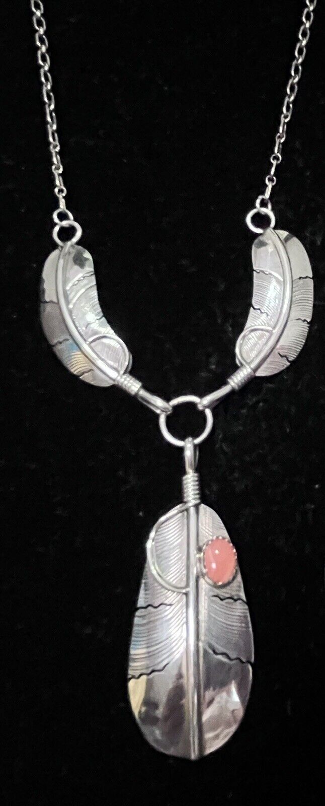 Navajo Sterling Spiny Oyster Feather Necklace #160 SIGNED