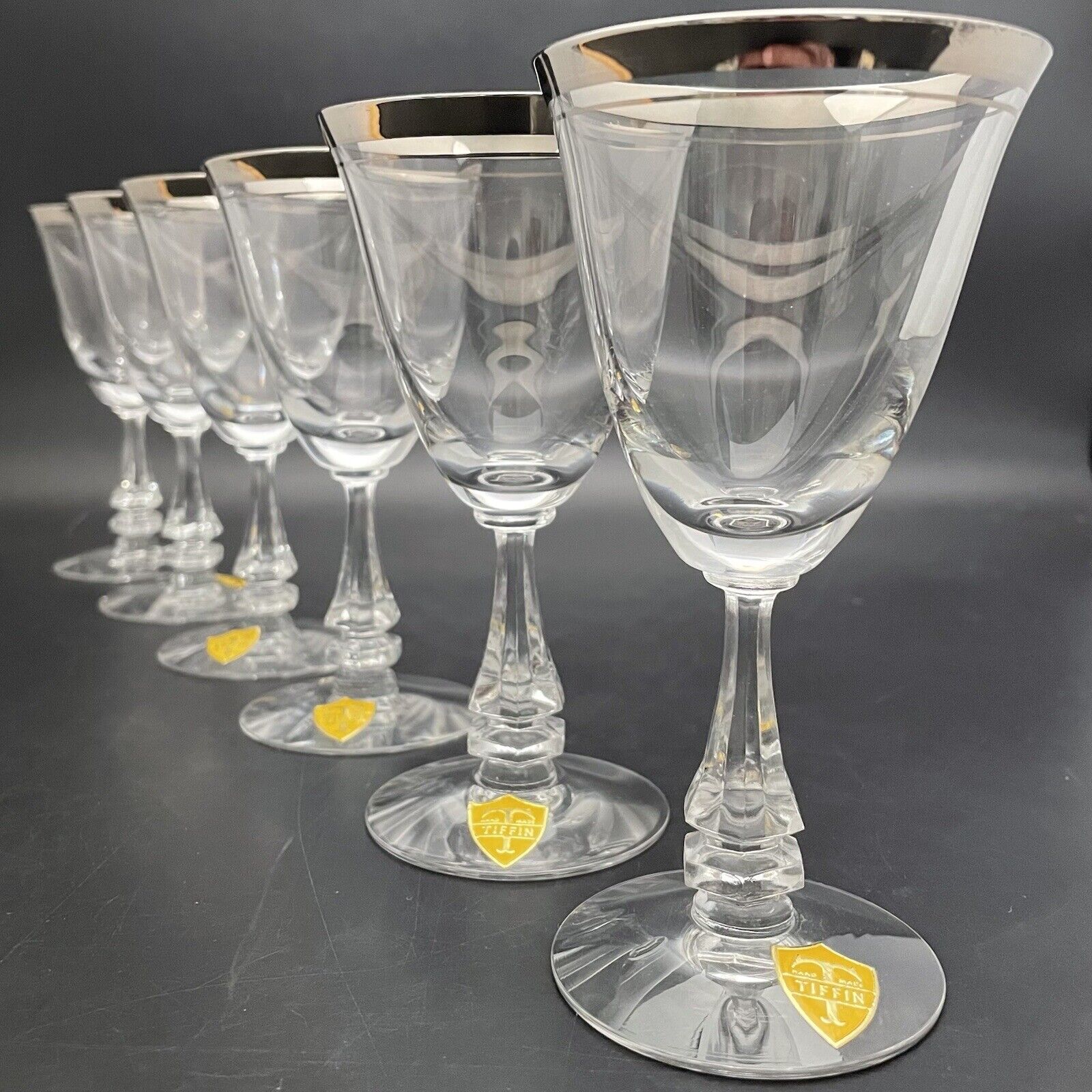 Tiffin Glass Brookmar Platinum Wine/Juice Glass 6 piece Set 1952-71 USA 5.5\