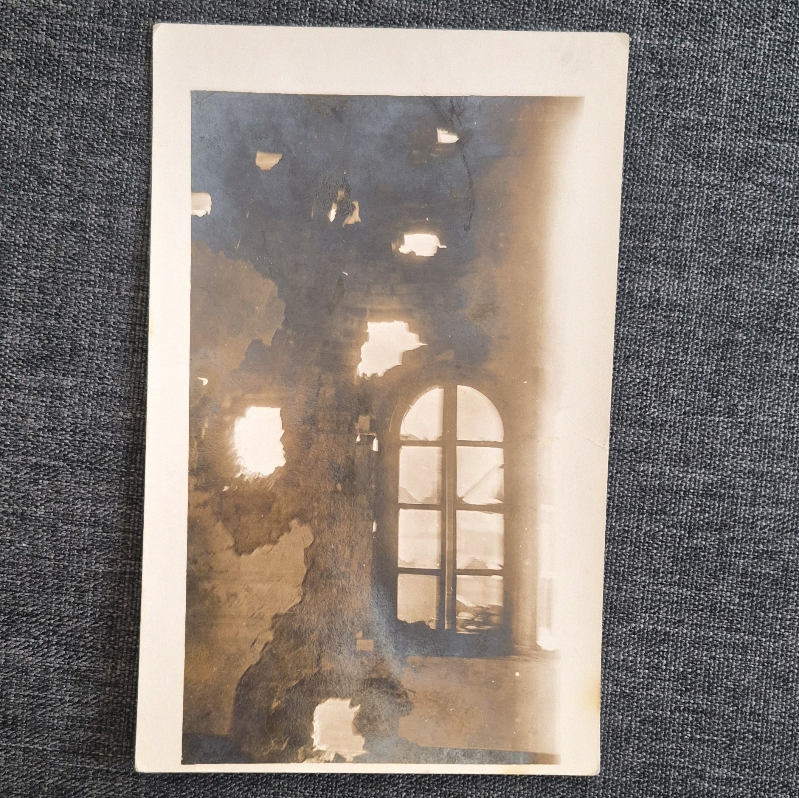 RPPC WWI battle ruins, real photo postcard sent by American Soldier