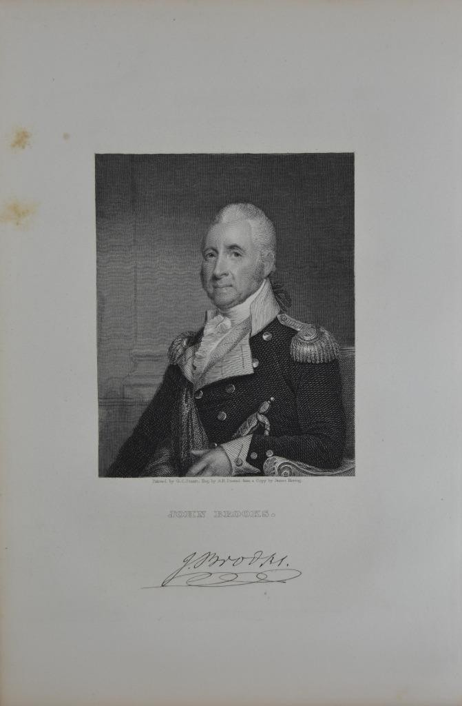 Antique Revolutionary War John Brooks Massachusetts Original 1852 Engraving Art
