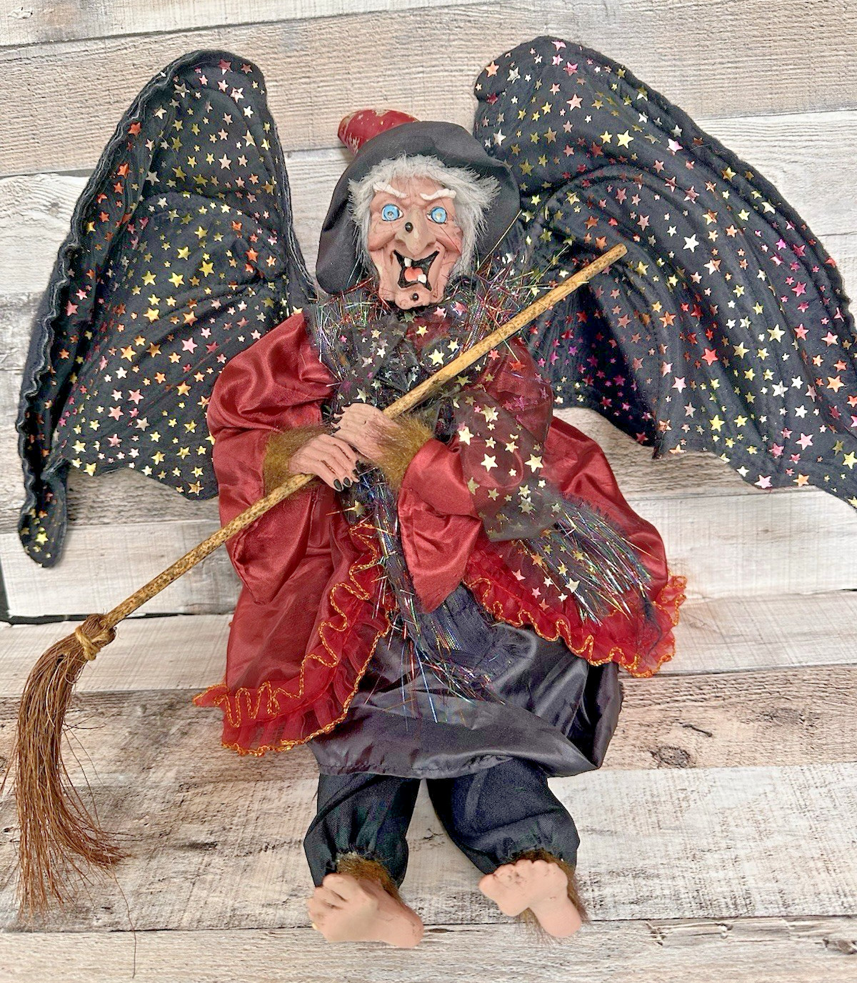 Vintage Laughing Witch with Broom Sound Motion Activated Sitting 11\