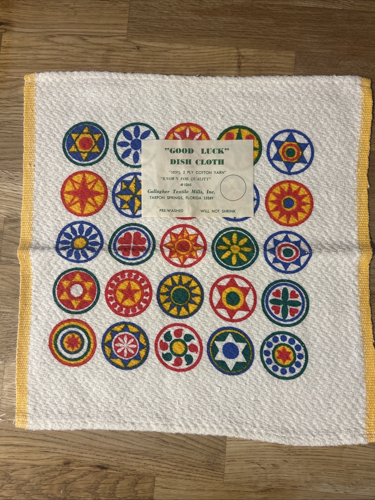 VTG Unused Good Luck Dishcloth Gallagher TextileMills Cotton Pennsylvania Dutch