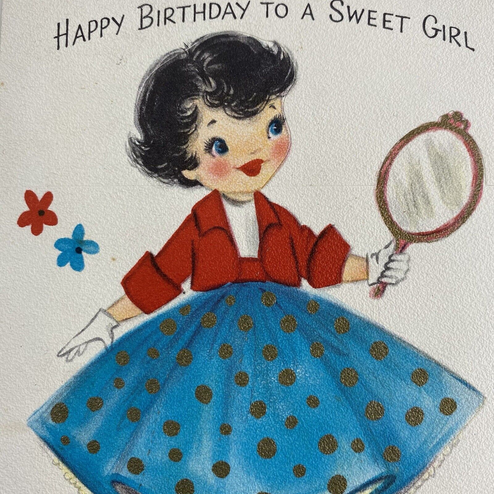 Vintage Mid Century Greeting Card Birthday Cute Girl Chose Her Hat Punch Out Hat