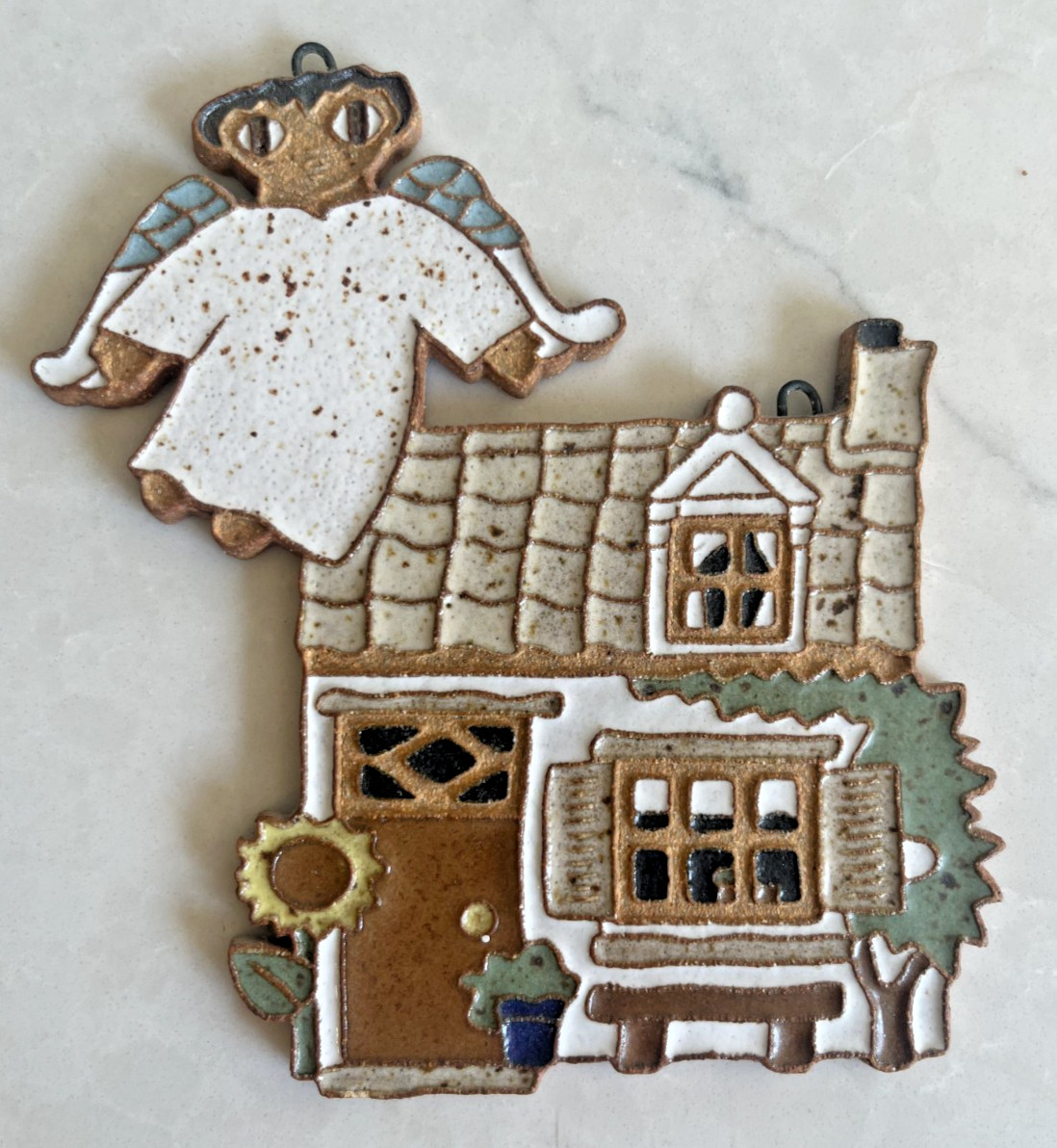 Vintage St. Andrew\'s Abbey Ceramic Angel Cottage Wall Plaque Handmade Pottery 6\