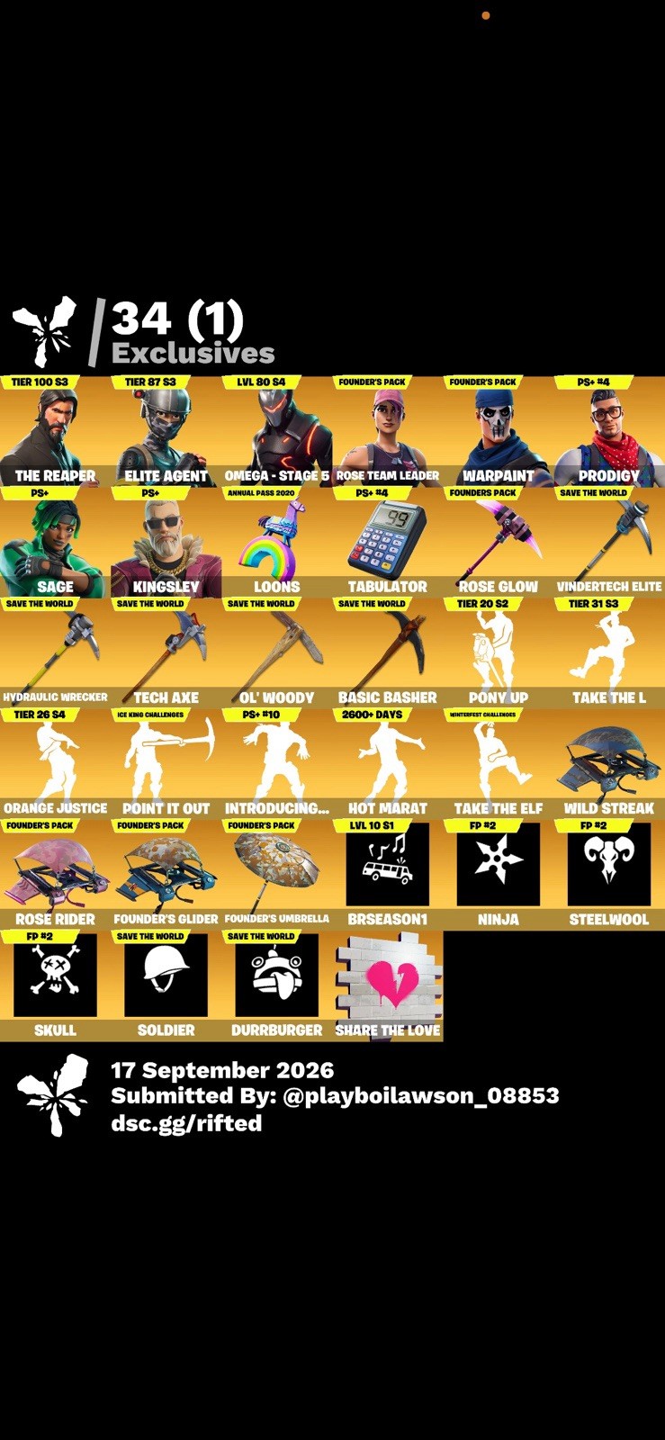 Fortnite Season 1 Game Account 138 Skins 30 Competitive 34 Exclusive ID