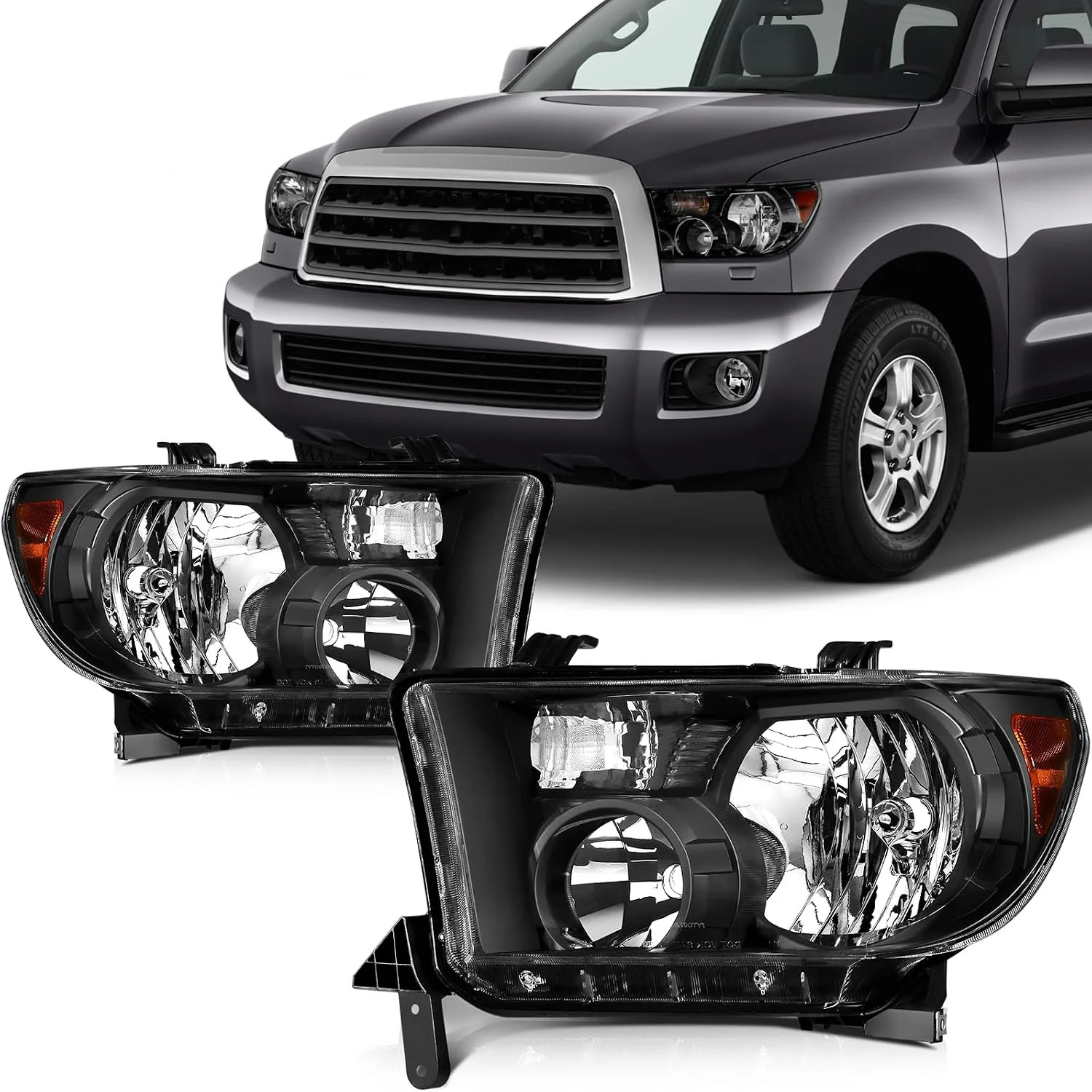 DimFlux Headlights for 08-17 Toyota Sequoia 07-13 Toyota Tundra Black Housing