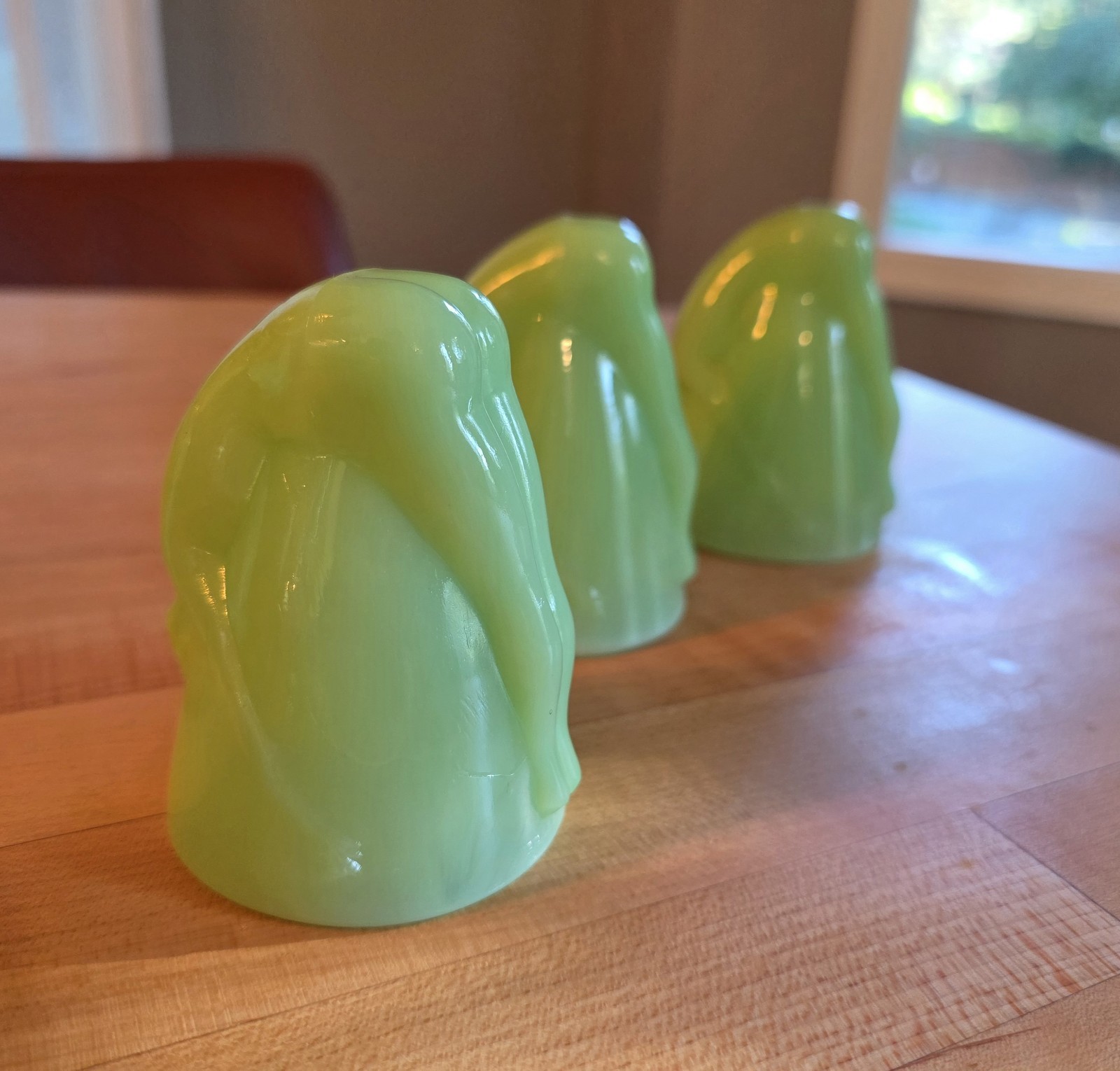 Set 3 Vintage Mckee Nude BOTTOMS UP Shot Glass Glasses Jadite Green
