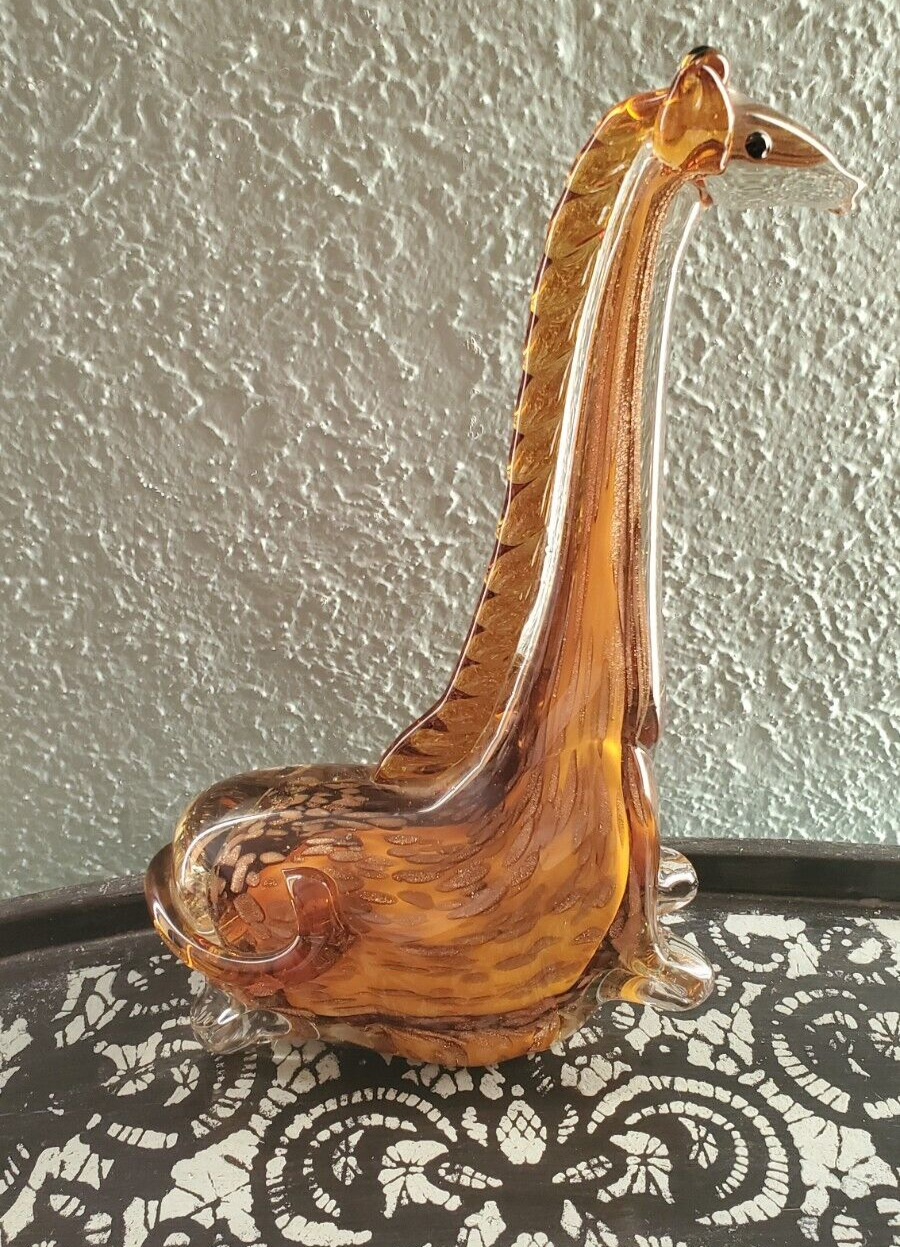 VTG Murano Glass Giraffe Sculpture With Copper Adventurine   Small Chip  Under