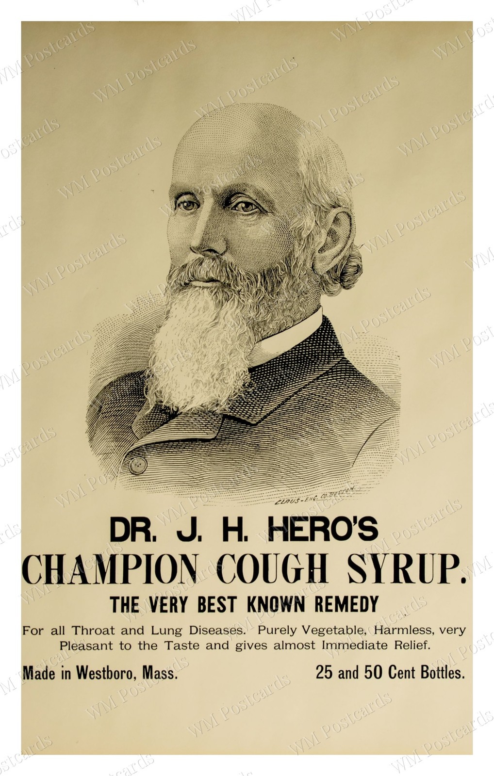 Westborough Massachusetts 1880s Champion Cough Syrup Standard Postcard Westborough Massachusetts 1880s Champion Cough Syrup Standard Postcard