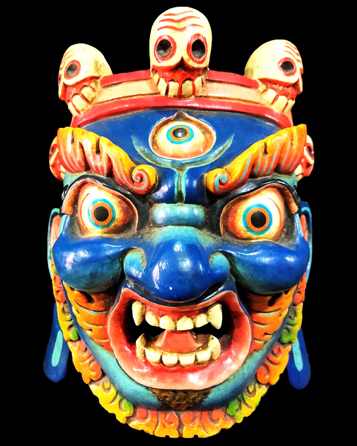 33 Cm tall Nepalese Wooden Bhairab/Mahakaal Mask Wall mask-Handmade mask