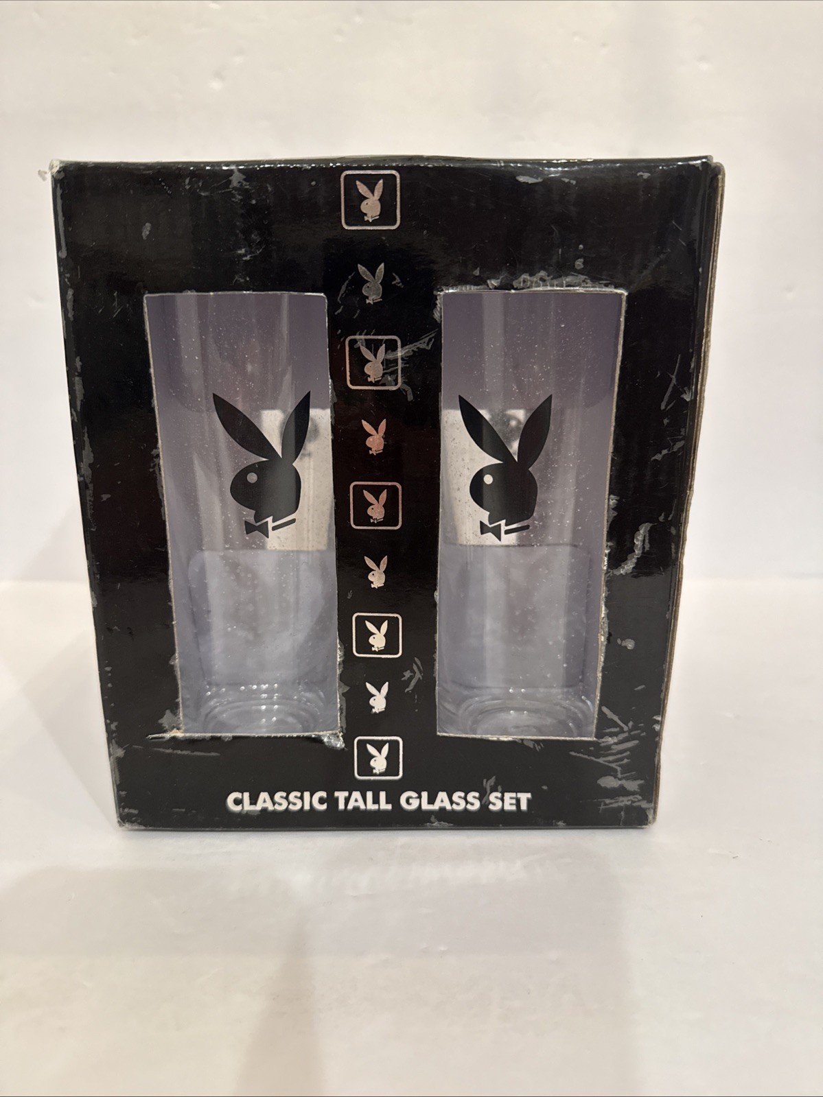 Vintage Playboy Classic Tall Glass Set of 4 New Highball Iced Tea 7.25” H