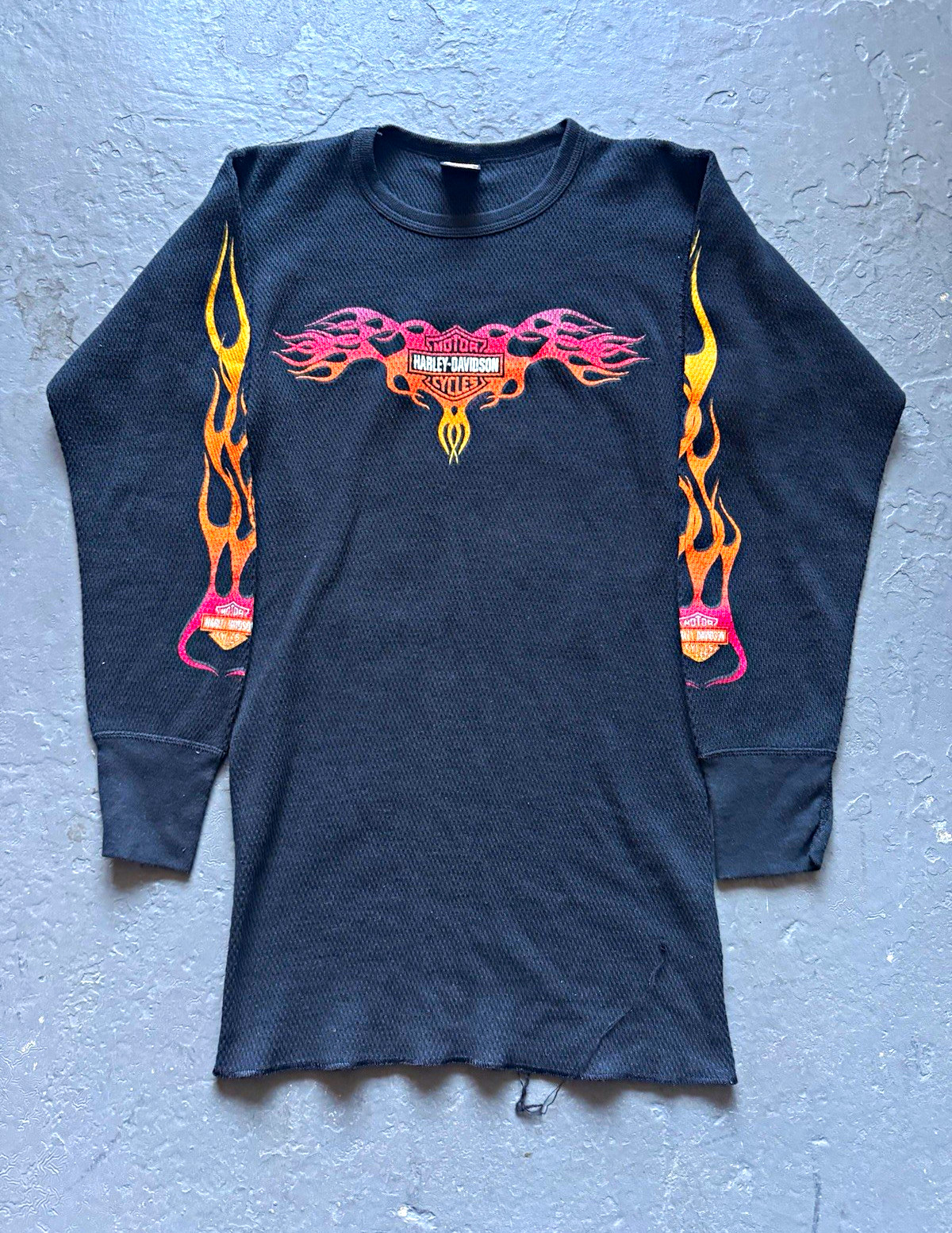 Vintage 80s Harley-Davidson Flame Sleeve Long Sleeve Thermal T Shirt L