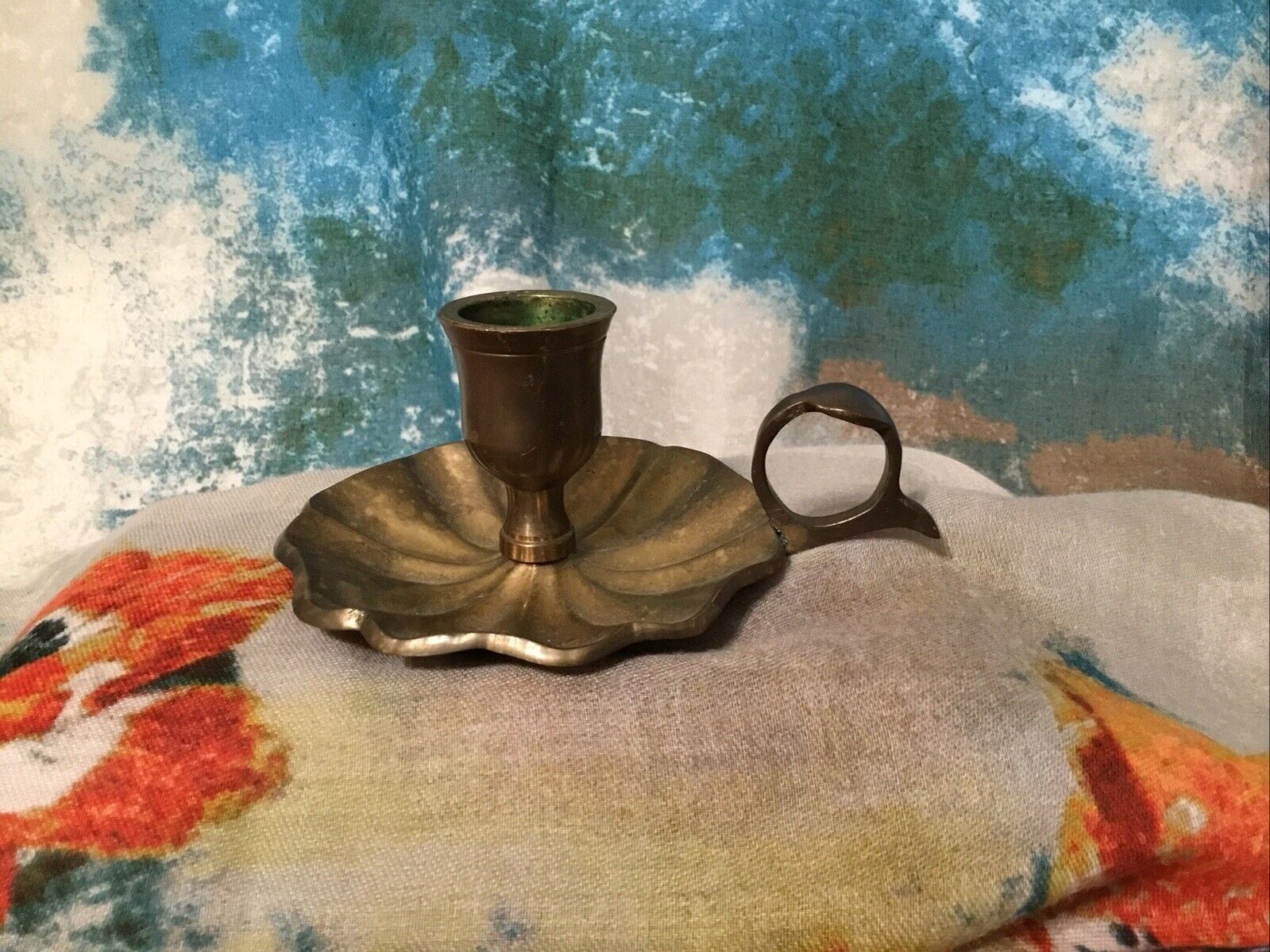 Vintage Solid Brass Scalloped Chamber Candlestick