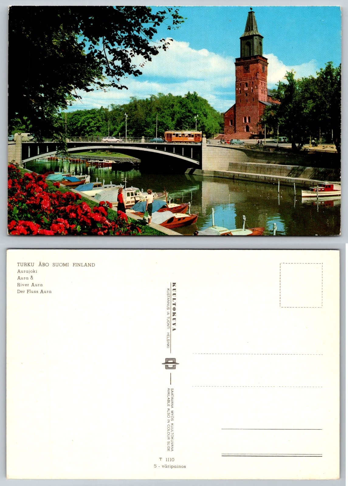 Continental Turku Finland Aura River Bridge Tram Cathedral Postcard PB165-R