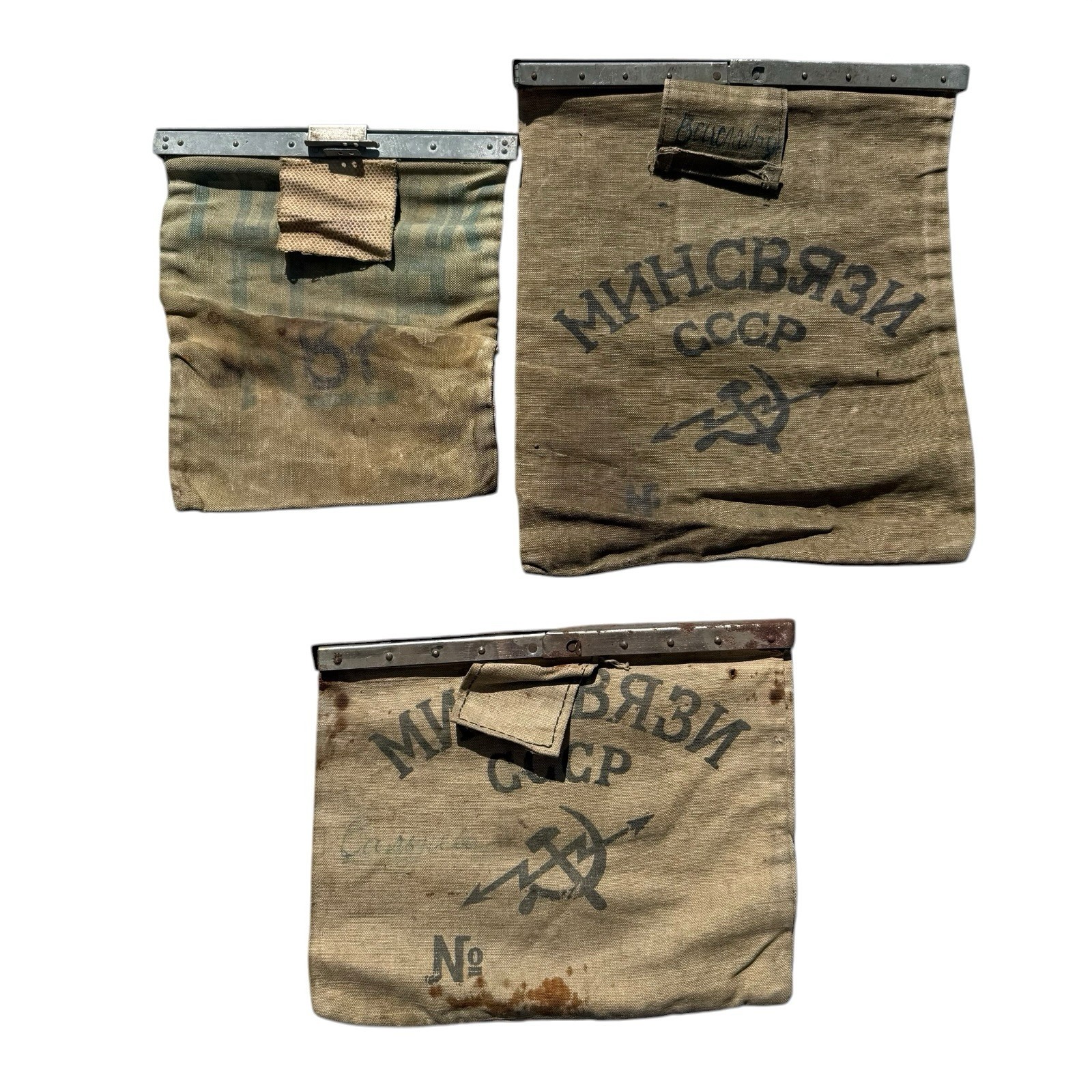 Vintage USSR Soviet Ministry of Communications Canvas Pouches Lot of 3 Military