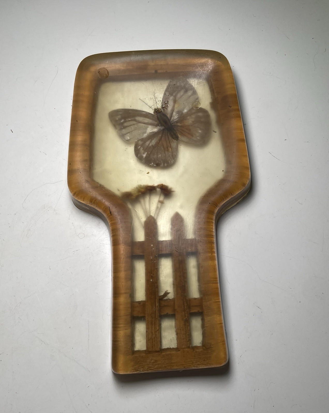 Vintage Gamut Designs Bamboo Wood Lucite Butterfly Floral Spoon Rest  