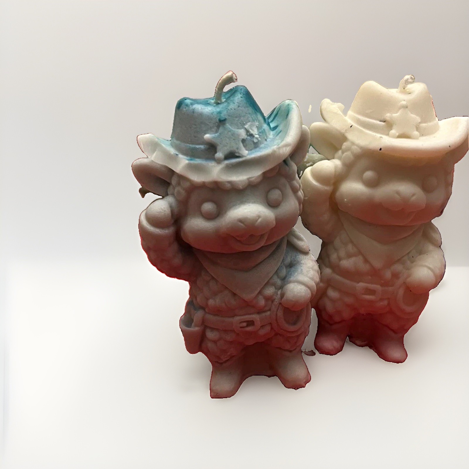 2  Wax Snowman Specialized Candles White Blue