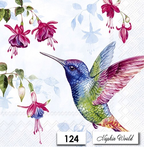 (124) TWO Paper LUNCHEON Decoupage Art Craft Napkins  HUMMINGBIRD FUSHIA FLOWERS