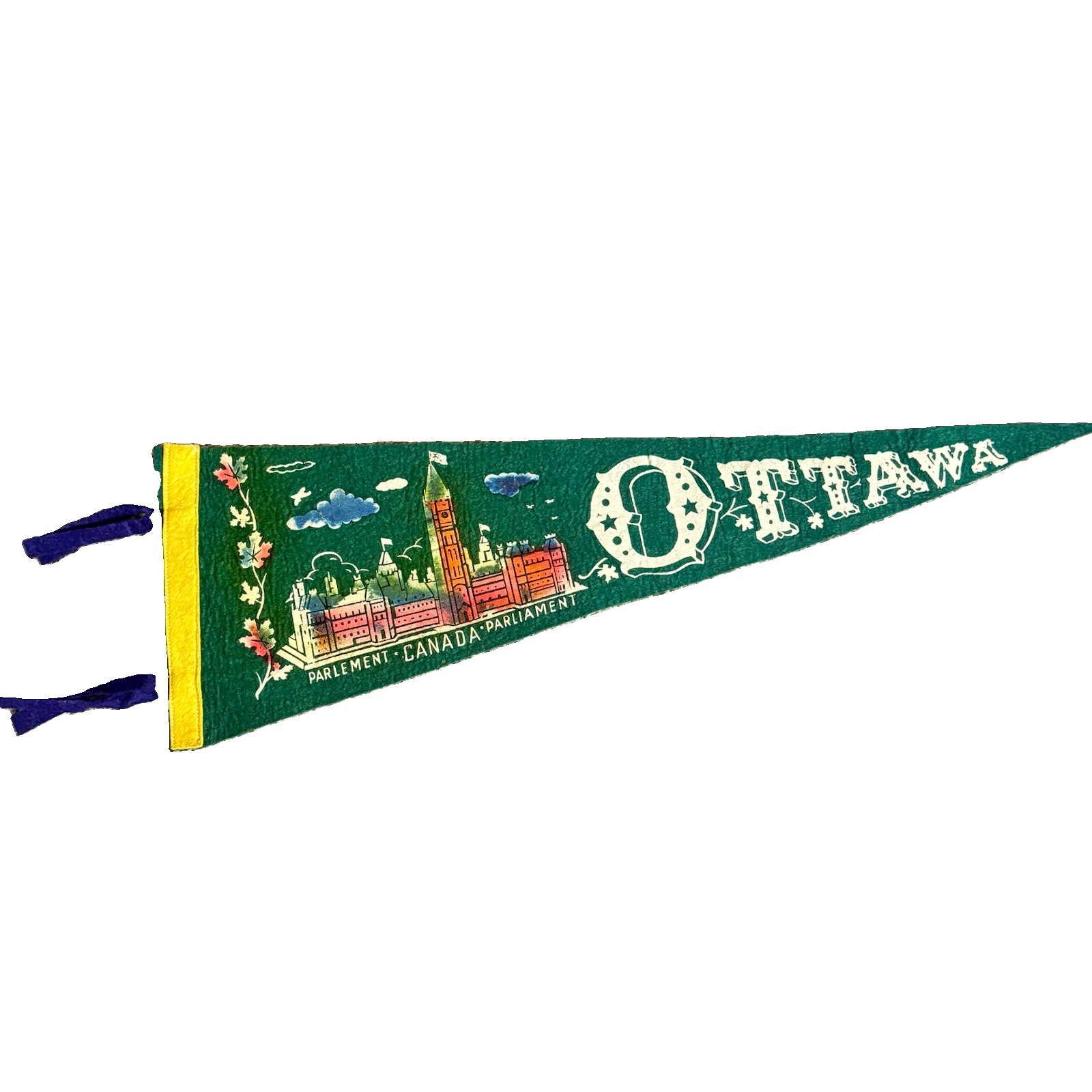 Vintage Parliament Building OTTAWA CANADA Green Felt Pennant 21.5\