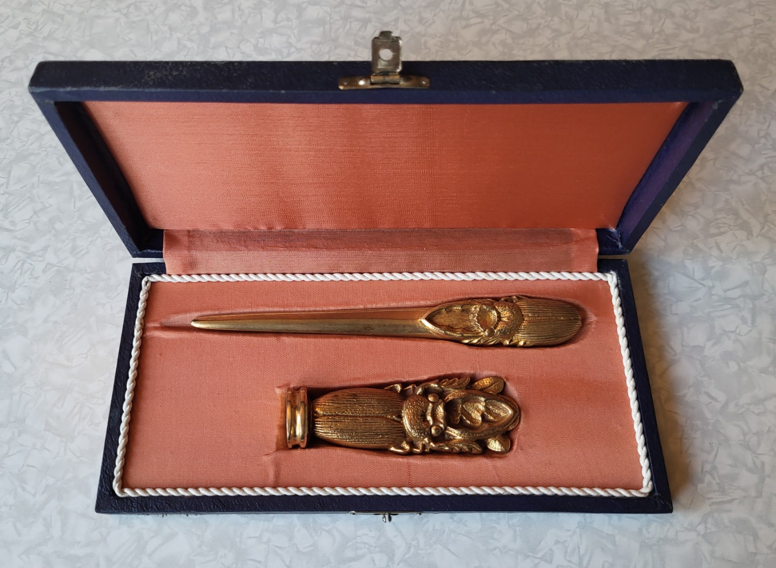 Antique Art Nouveau French Gilt Bronze Desk Set - Letter Opener & Wax Seal, Boxe