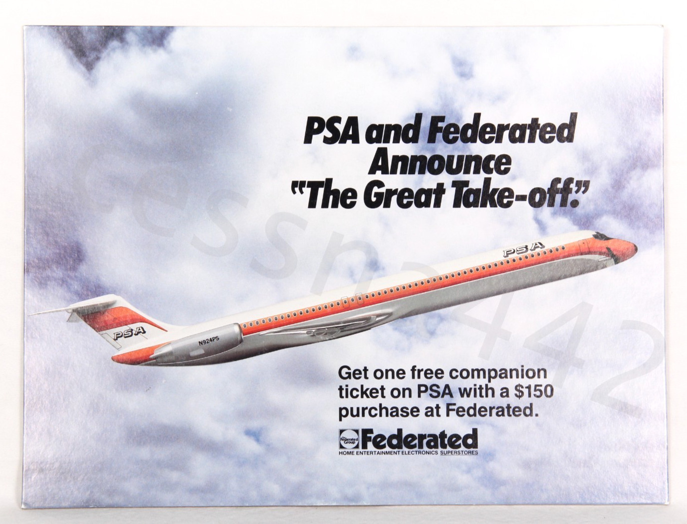 Vintage PSA Federated Original Display SIGN & Stand Pacific Southwest Airlines