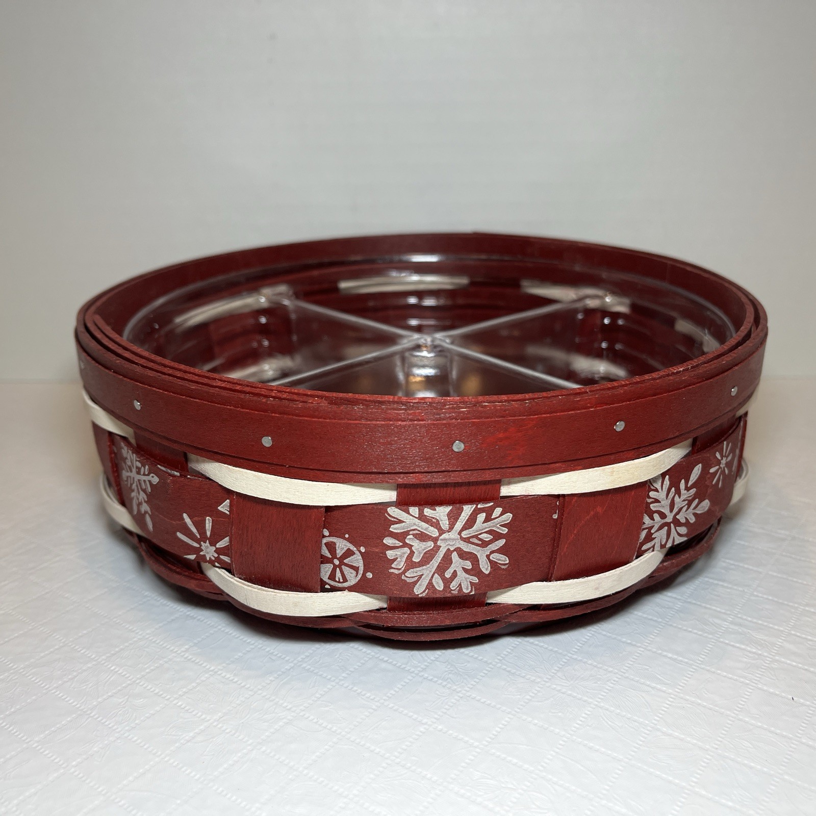 Longaberger 2012 Red Round Snowflake Basket With  4 way divided Protector 