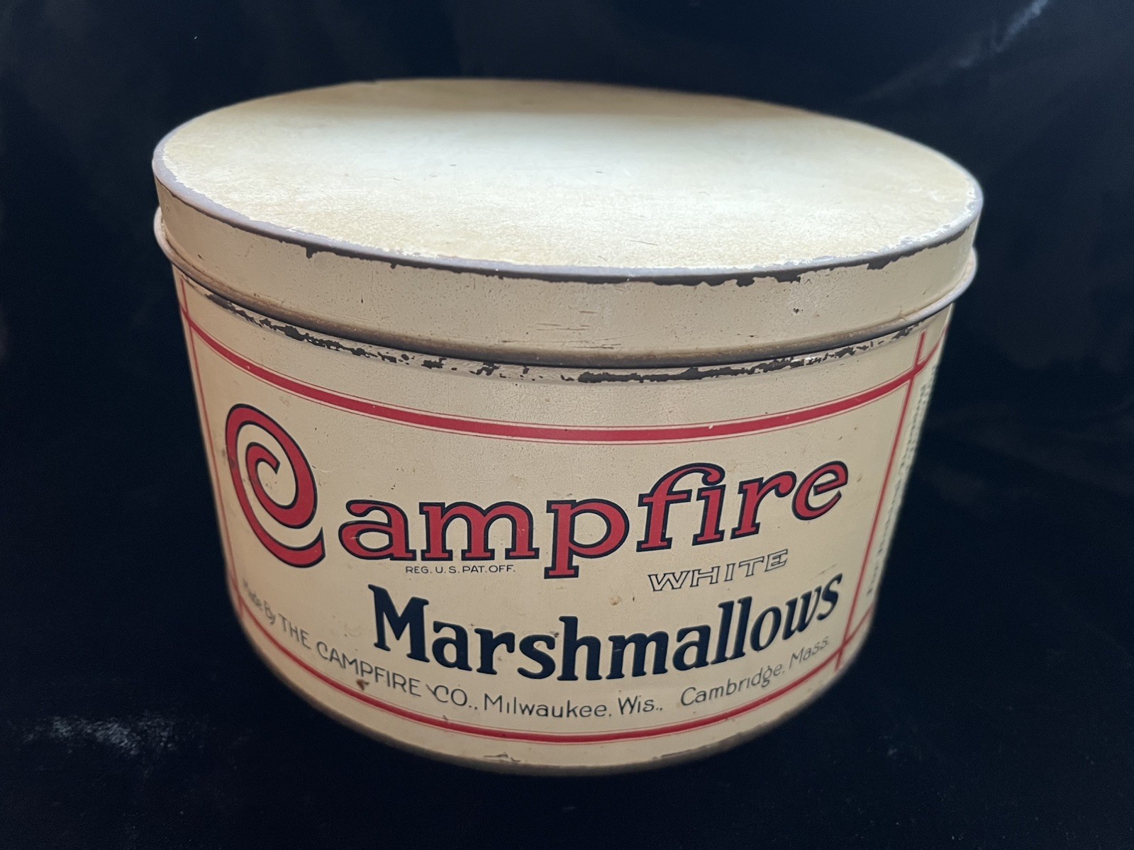 Antique Vintage Campfire Marshmallows 5 lb / 10 in Tin Can with Original Lid