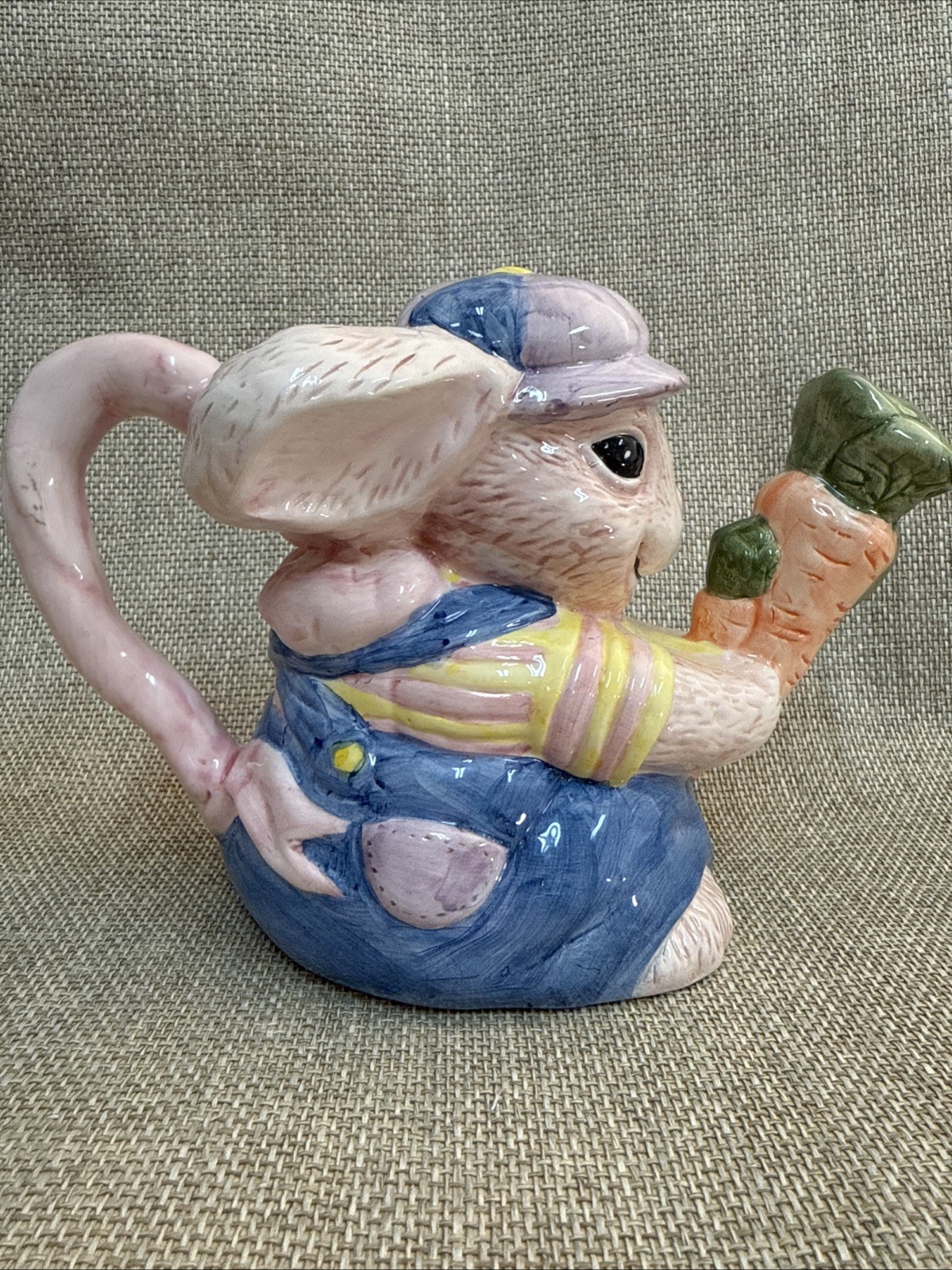 Vintage WCL Ceramic Easter Bunny Holding A Carrot Watering Pitcher  9.75in.