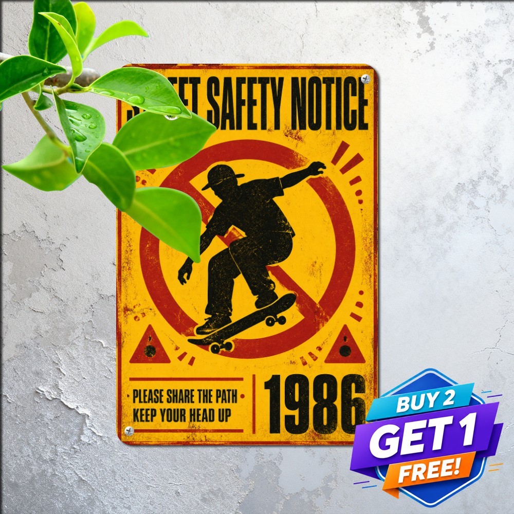 Skater Silhouette Caution Sign Vintage Action Sports Park Metal Tin Plaque
