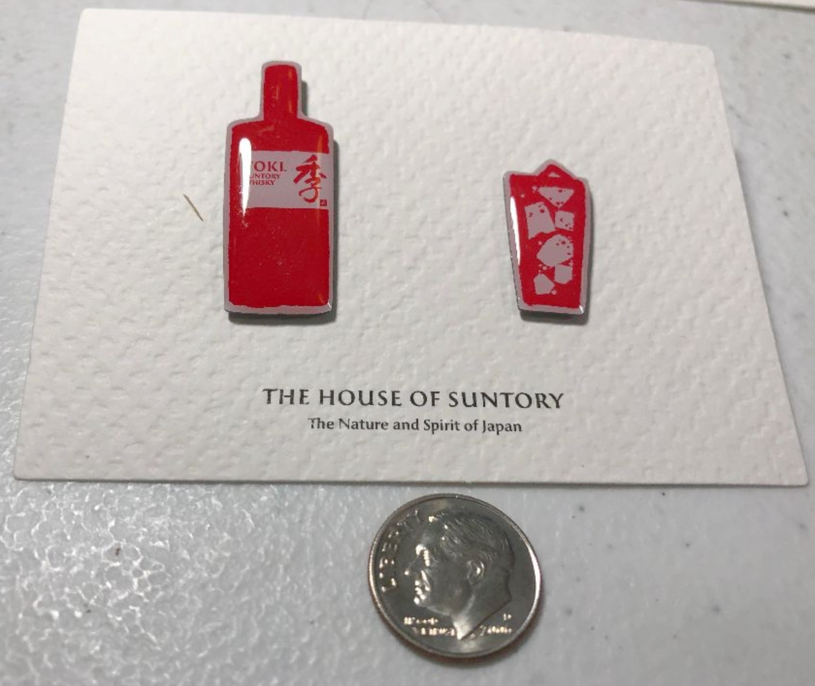 House of Suntory Set of 2 Red Enamel Pin Badges - Japanese Toki Suntory Whiskey