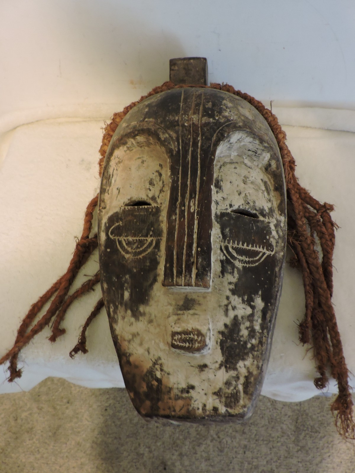 Carved Wood African Mask Fang Style W/White Kaolin Face