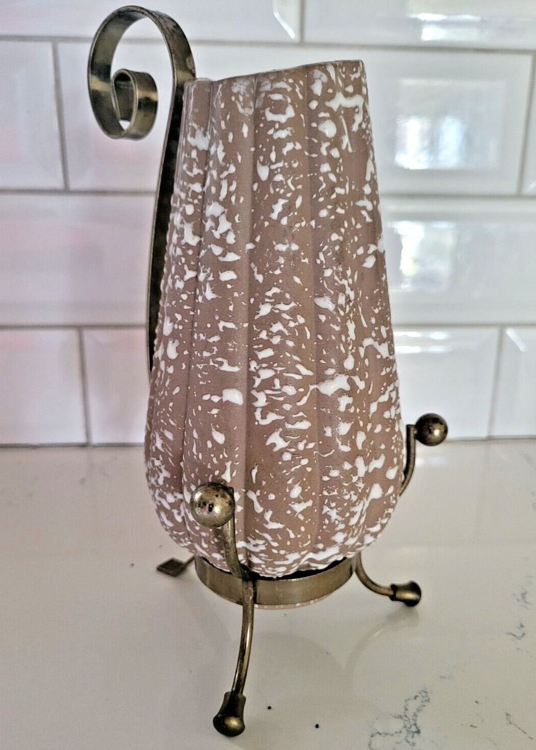 MCM Lava Textured Drip Glaze Pottery Vase in Original  Metal Stand ~ Marked